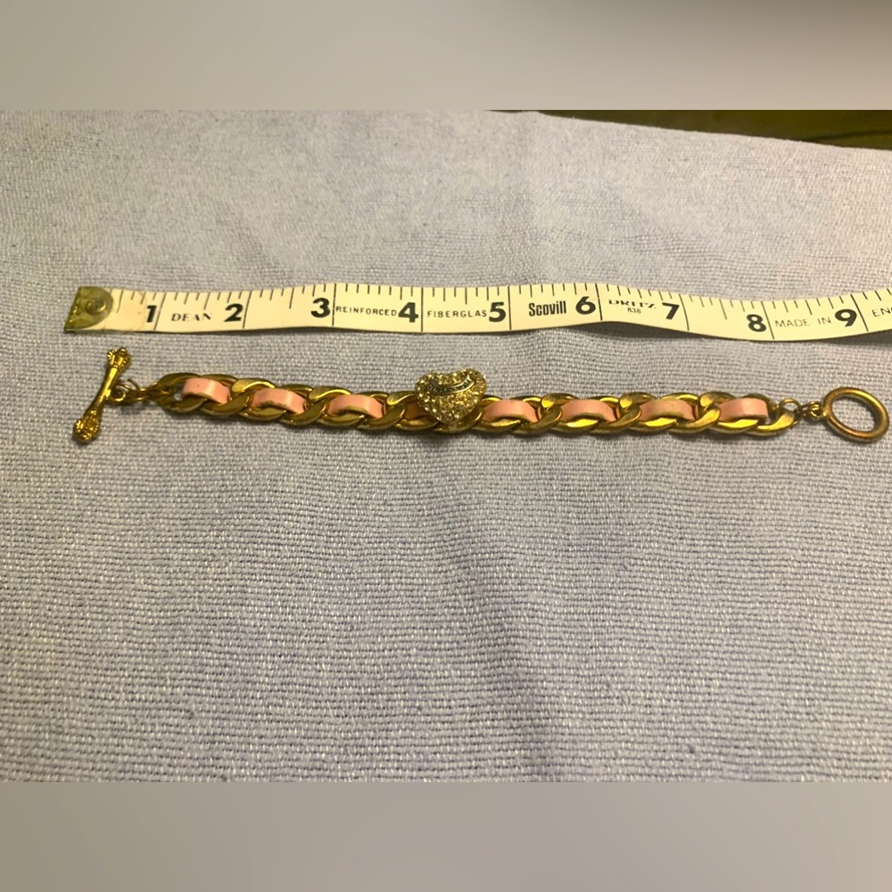 COPY - JUICY COUTURE Bracelet w/pink leather accent & jewel encrusted heart